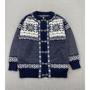 Dale of Norway Cardigan Sweater Mens S Nordic Fair Isle Wool Clasps Blue White